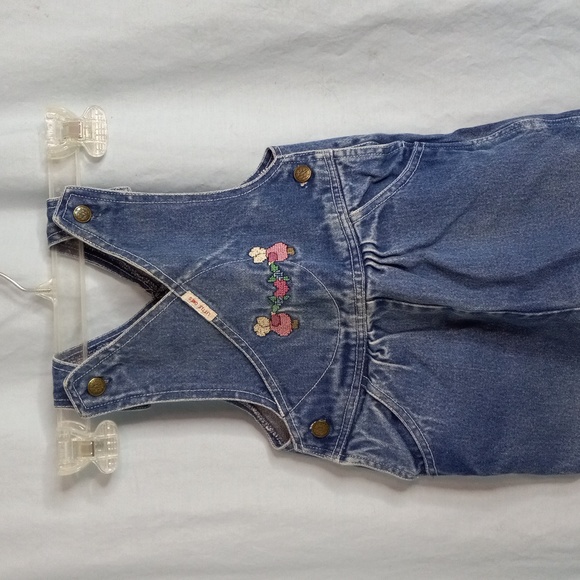 Infant Girls 24M Little Ones Denim Blue Jean Overalls Embroidered - Picture 8 of 11